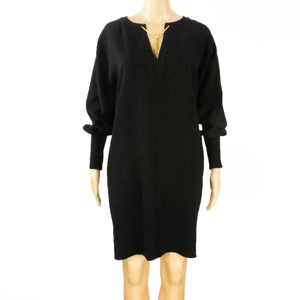 NWT $915 Max Mara Studio Black Long Sleeve Sheath Midi Dress